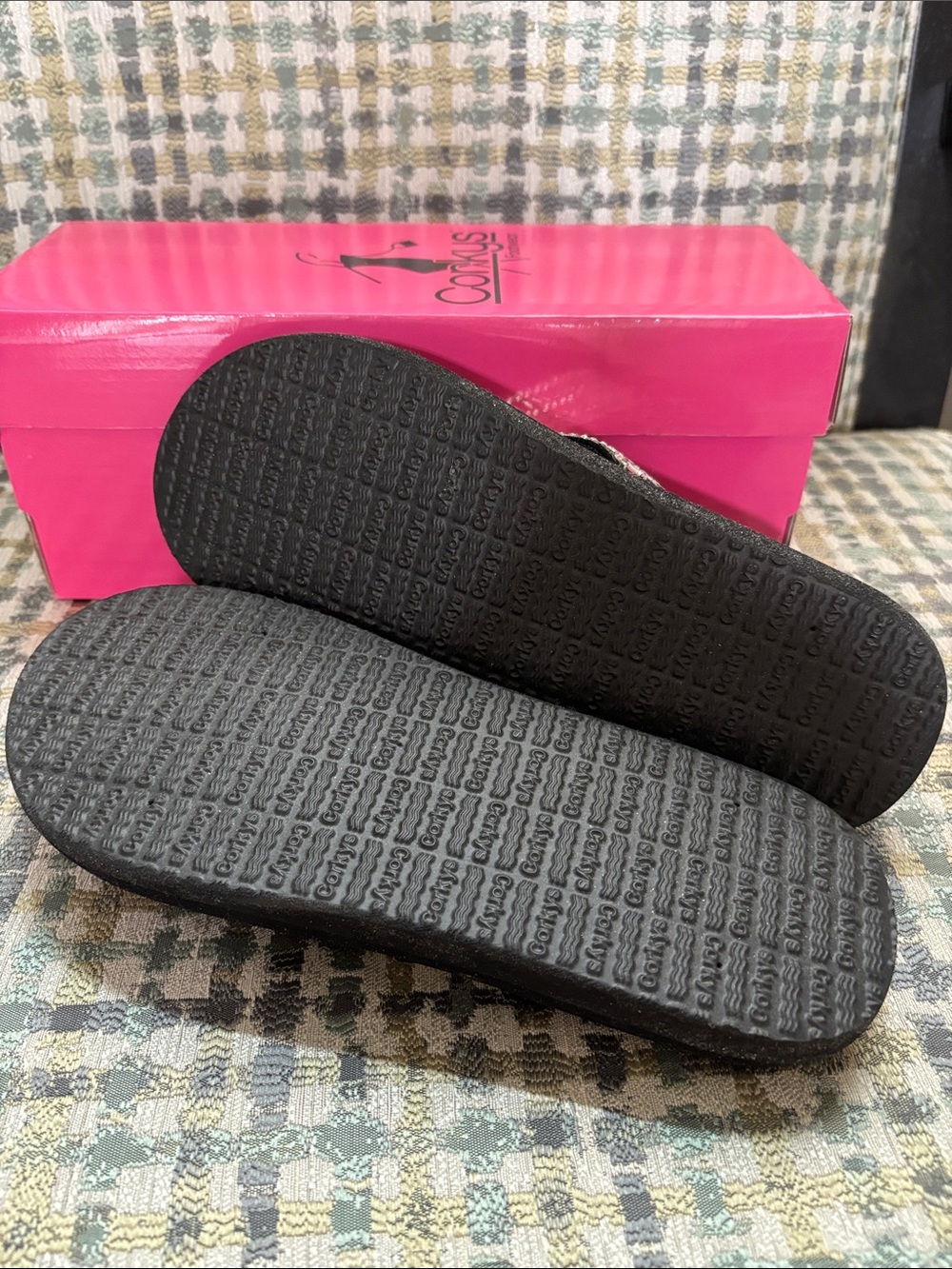 Corkys Black Flip Flop Sandals with Silver Woven Straps - Picture 5 of 5